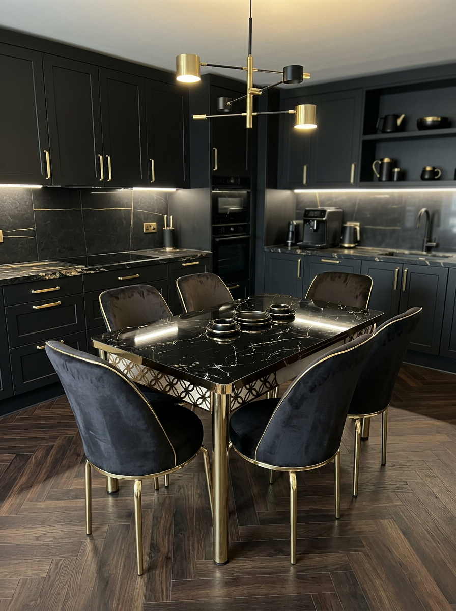 Masa + 6 scaune - "BLACK GOLD"