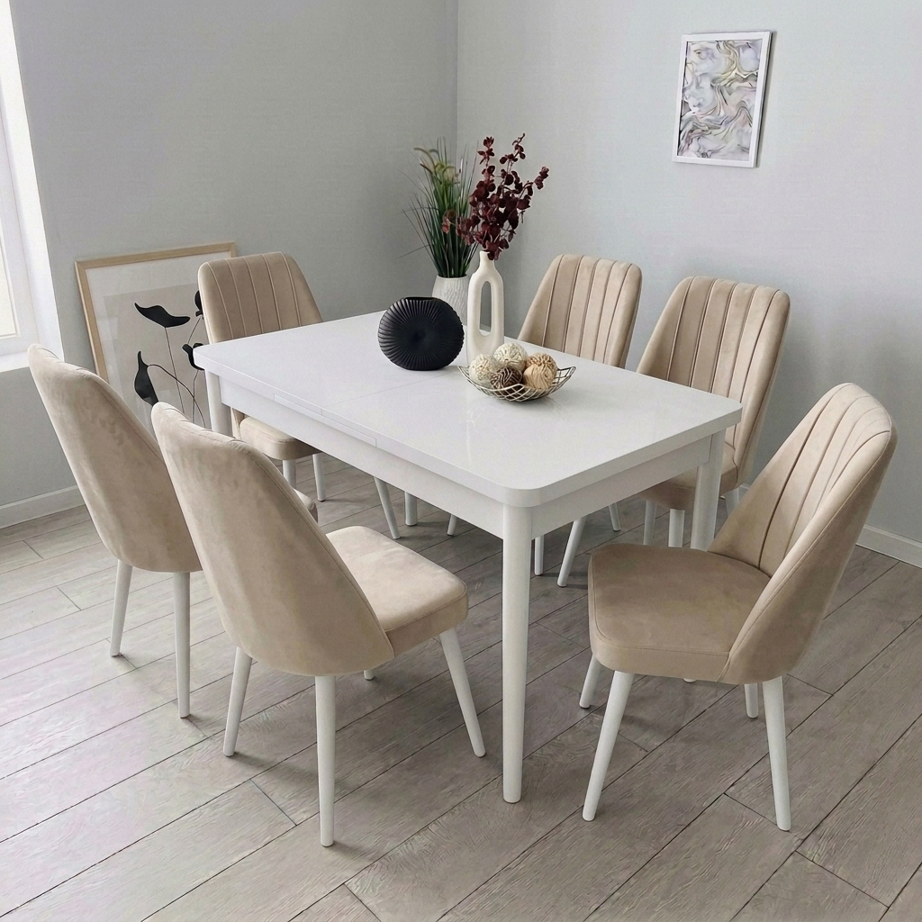 Masa + 6 scaune - "MDF CARE CREM"